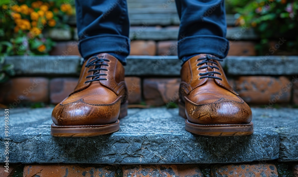 businessman feet in formal wear walking down the steps over grey background. businessman feet in formal wear walking down the steps over grey background.