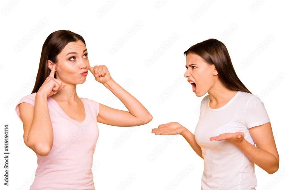 Fototapeta Portrait of nice-looking cute charming lovely attractive irritated annoyed mad d