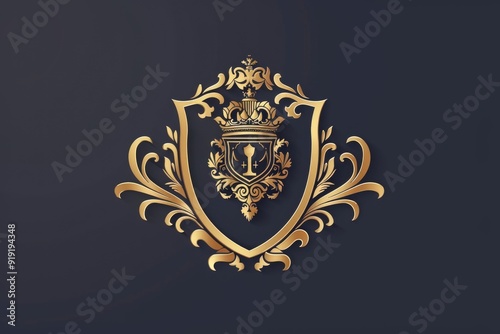 A golden shield with a crown on top, symbolizing honor and achievement