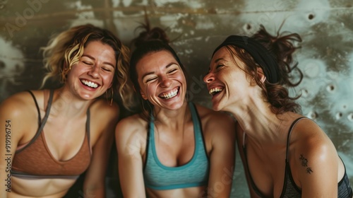 Three Smiling Women in Sports Bras photo