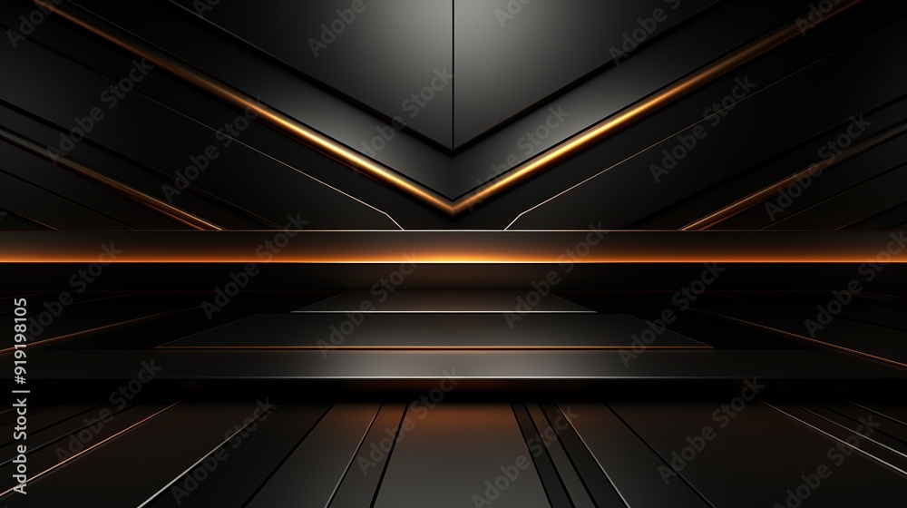 Abstract black and gold geometric background with a platform for product display. Abstract black and gold geometric background with a platform for product display.