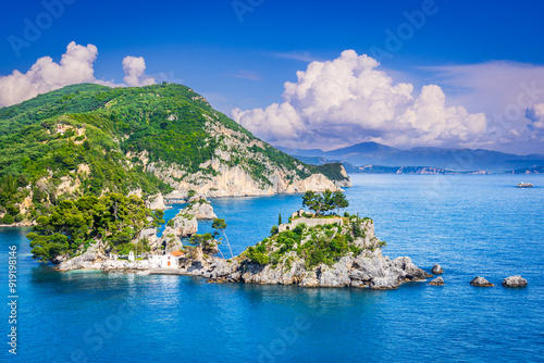 Obraz na płótnie Parga, Greece. Aerial view of beautiful colorful coastal town in Epirus, Greek holidays. w salonie