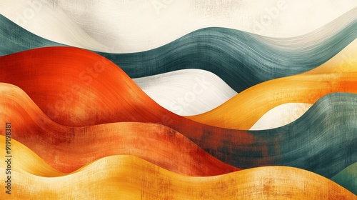 Wallpaper Mural Abstract Art with Wavy Lines and Earthy Colors Torontodigital.ca