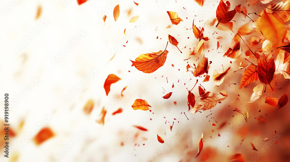 Falling Autumn Leaves on a White Background in Motion Falling Autumn Leaves on a White Background in Motion