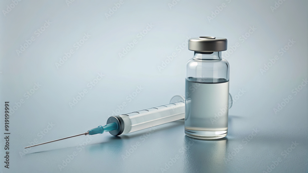 A syringe is positioned beside a sealed vial, both reflecting the sterile environment of a medical or laboratory context A syringe is positioned beside a sealed vial, both reflecting the sterile environment of a medical or laboratory context