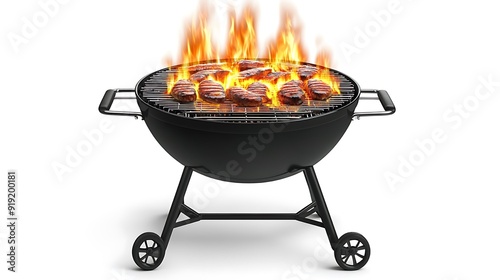 Black Charcoal Grill with Flaming Meat