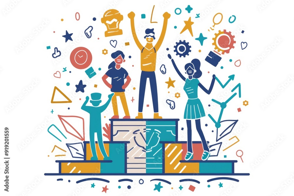 A group of people standing on top of a podium, great for corporate events or awards ceremonies A group of people standing on top of a podium, great for corporate events or awards ceremonies