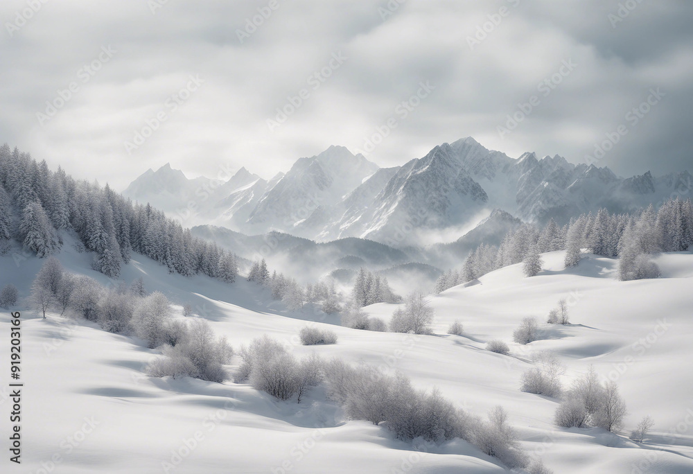 Fototapeta premium Snow mountains landscape isolated on white or transparent