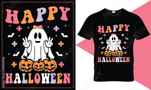 Happy Halloween t-shirt design, custom typography Halloween t shirt.  photo