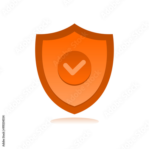 Orange Shield with a checkmark in the middle Protection icon concept. 