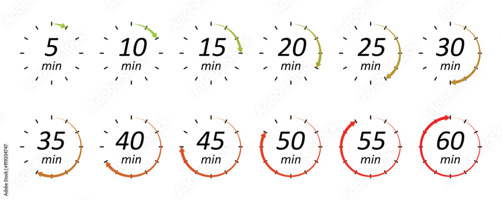 Set of chronometer counters with pointing arrows Set of chronometer counters with pointing arrows