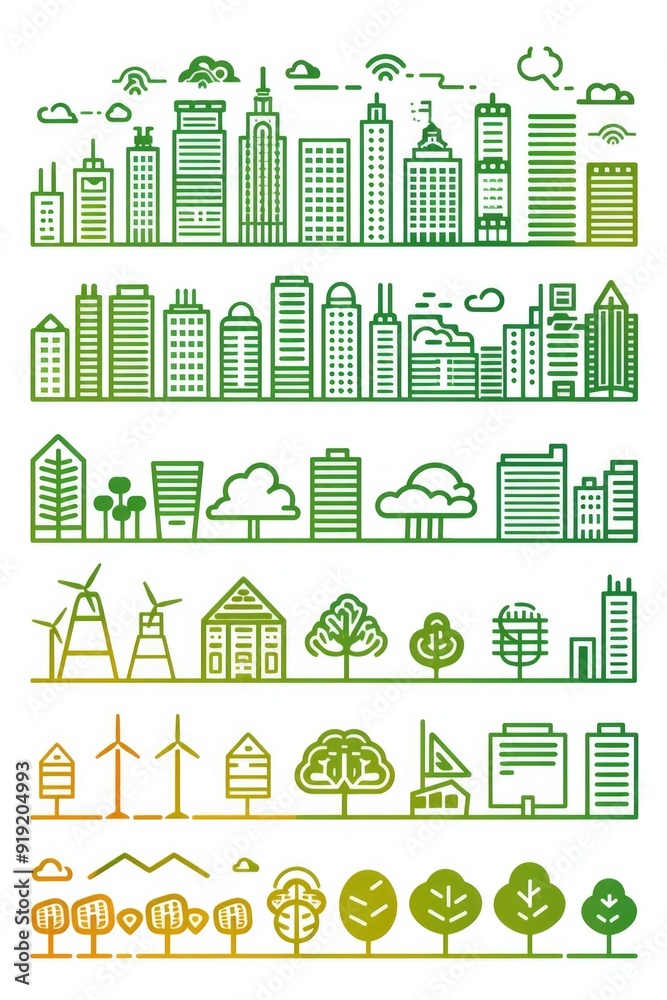 Architecture and nature coexist in this scene with various building types and tree species Architecture and nature coexist in this scene with various building types and tree species