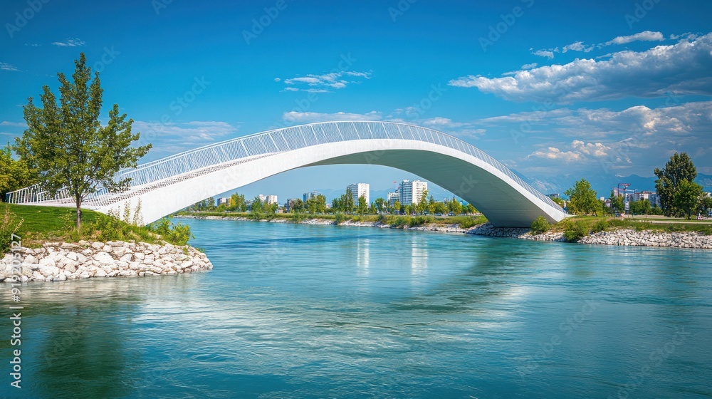 White Pedestrian Bridge Over River White Pedestrian Bridge Over River