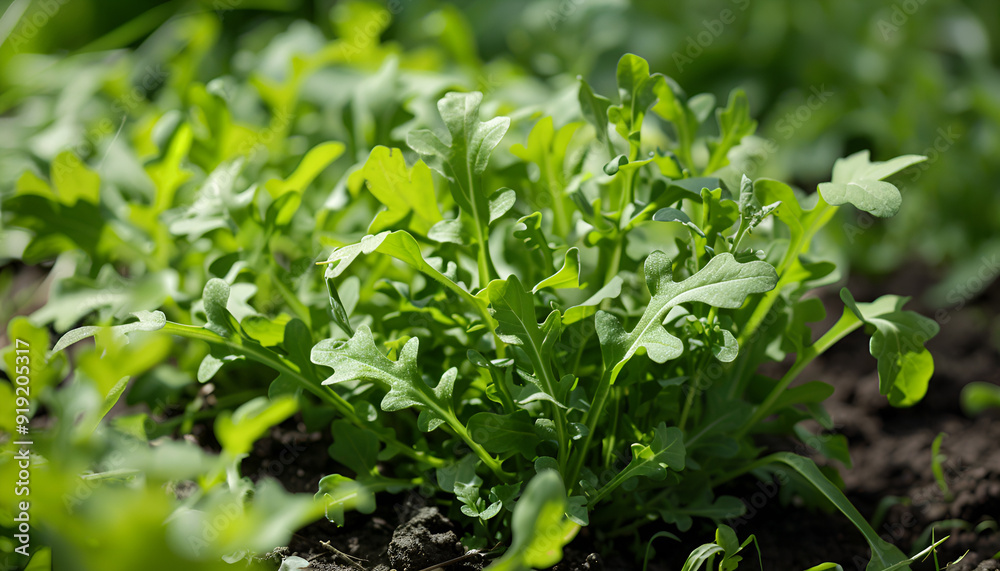 vegetable garden with delicious arugula plants vegetable garden with delicious arugula plants