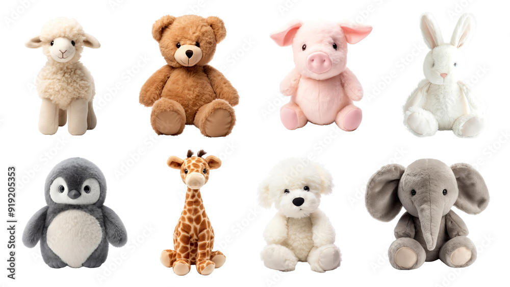 PNG cute animal doll design element set, transparent background PNG cute animal doll design element set, transparent background