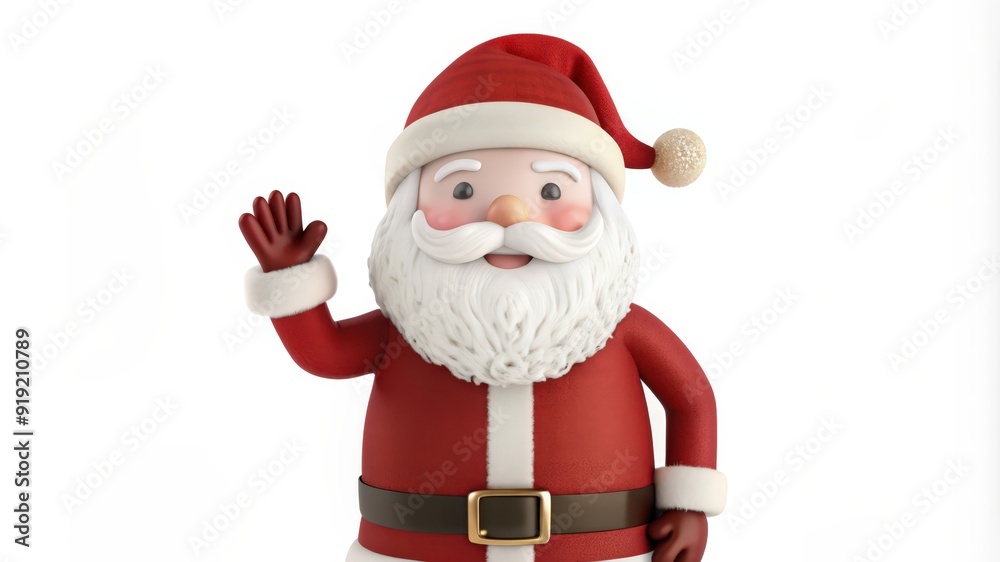 Obraz premium Cheerful Cartoon Santa Claus Waving with a Friendly Smile