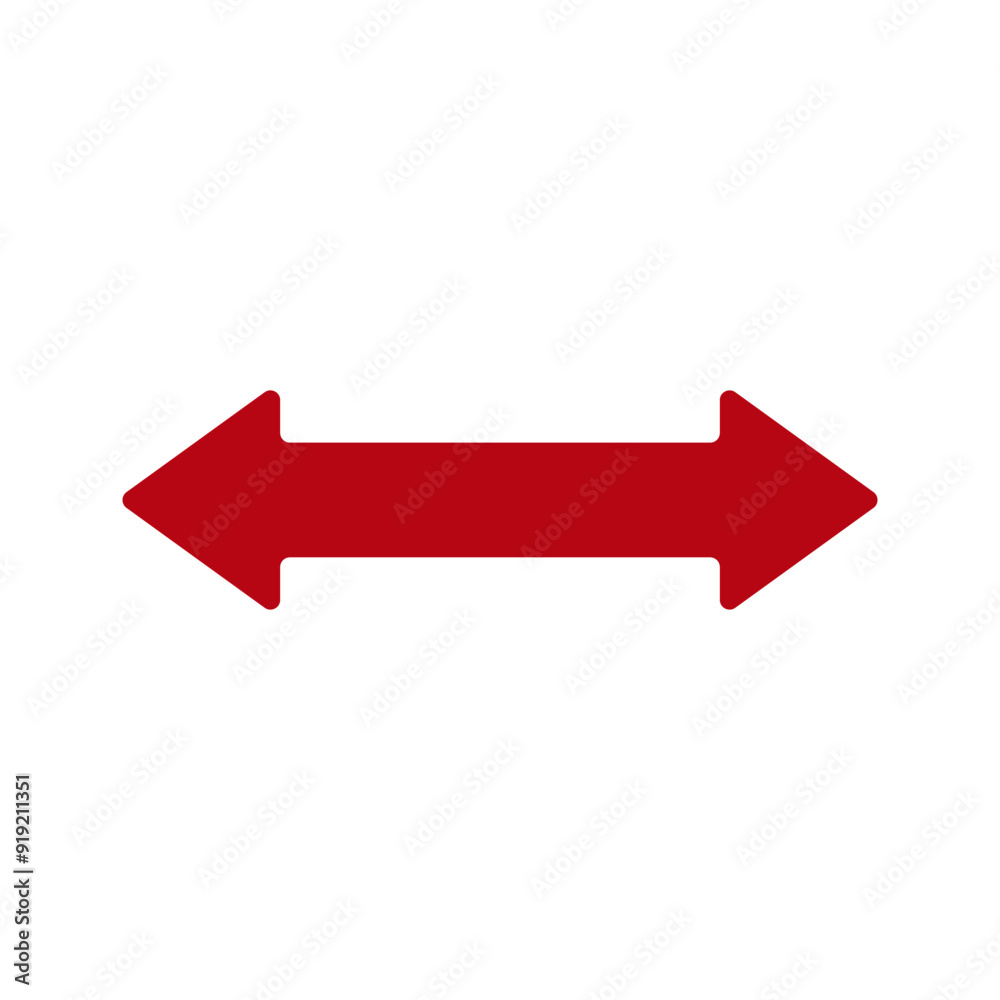 Double ended straight red arrow pointer. Dual wide long arrow. Vector illustration on white background. 