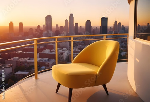 Wallpaper Mural A yellow armchair with wooden legs in a minimalist interior setting Torontodigital.ca