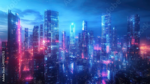 Futuristic Cityscape - Neon Lights and Skyscrapers