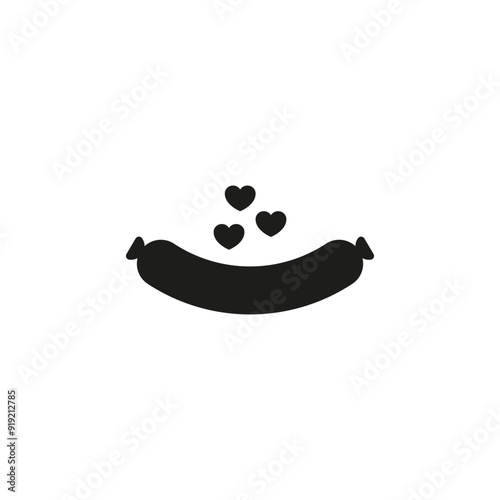 Long curved sausage with hearts. Isolated vector silhouette on a white background.