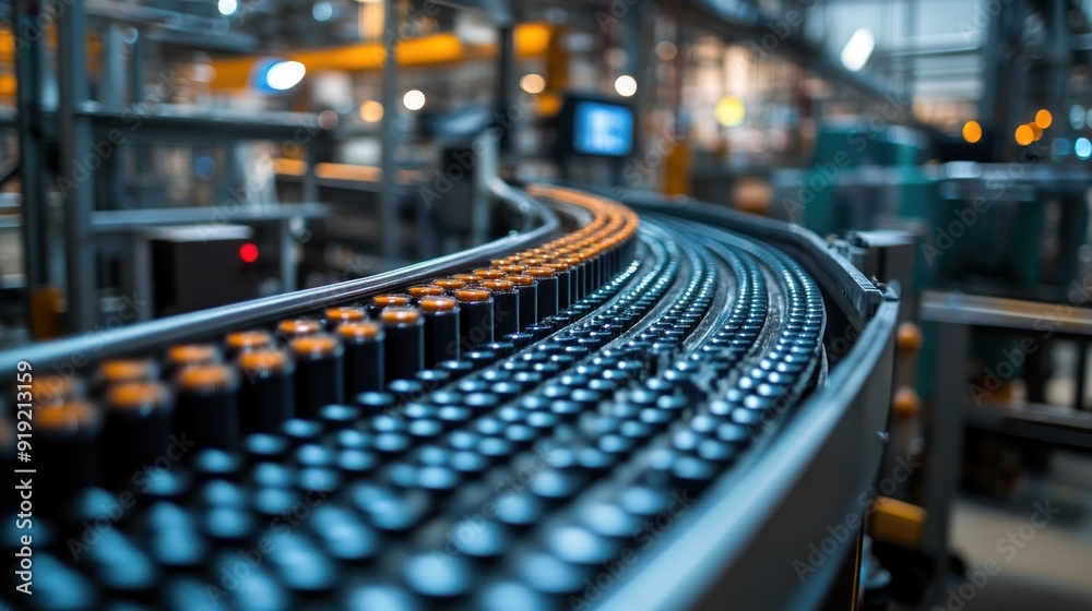 Conveyor Belt with Cans in a Factory Conveyor Belt with Cans in a Factory