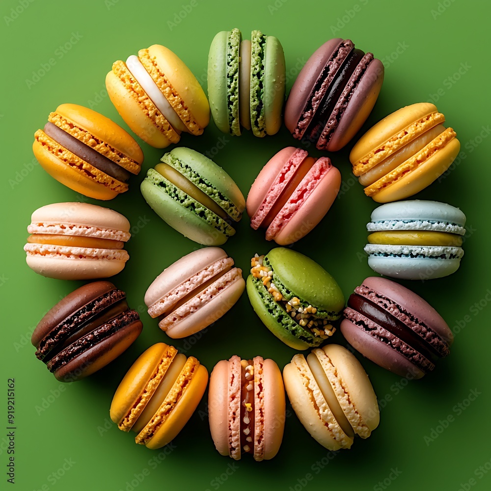 Colorful macarons arranged in an elegant pattern, patisserie, French delicacy, sweet treats, pastel hues, confectionery art, afternoon tea, indulgence, Colorful macarons arranged in an elegant pattern, patisserie, French delicacy, sweet treats, pastel hues, confectionery art, afternoon tea, indulgence,