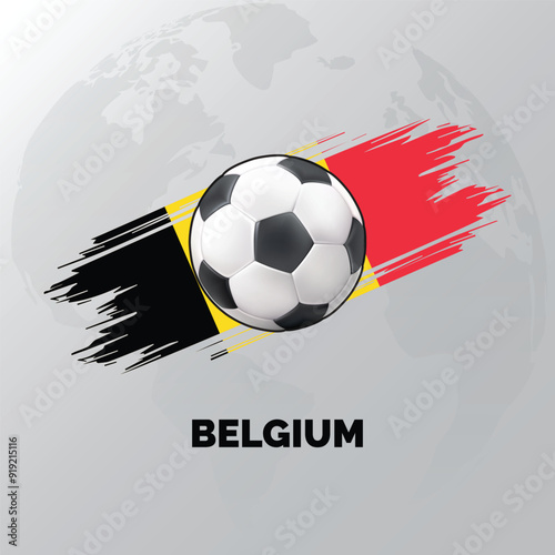 Belgium Football Background with Belgium Flag and World Map behind them. isolated on white background