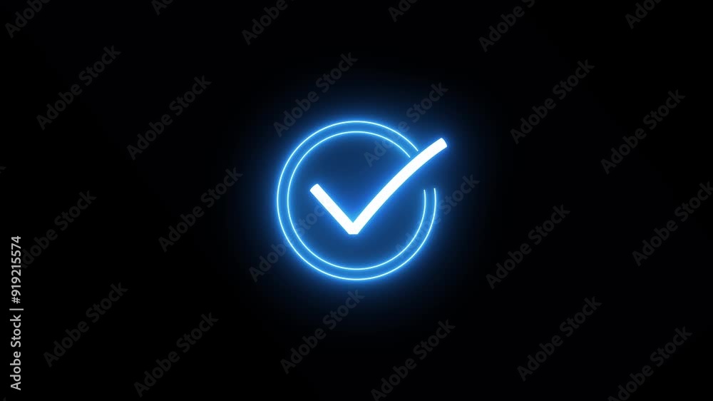 neon Check mark symbol. Neon completed check mark icon. neon Check mark symbol. Neon completed check mark icon.