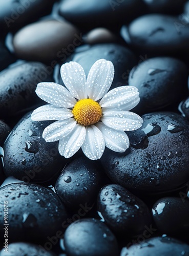 daisy with pebble stones, spa and wellness concept