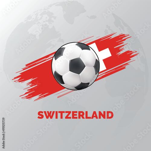 Switzerland Football Background with Switzerland Flag and World Map behind them. isolated on white background