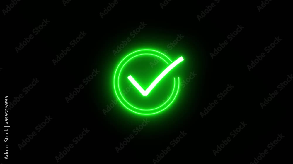 neon Check mark symbol. Neon completed check mark icon. neon Check mark symbol. Neon completed check mark icon.