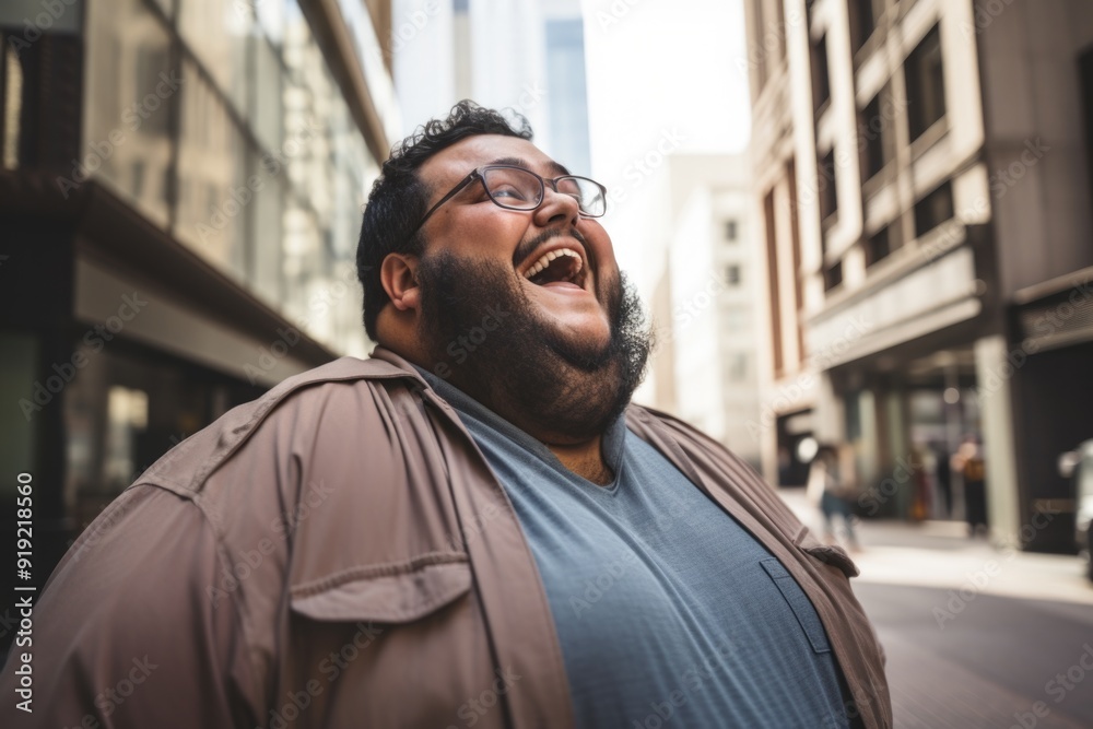 happy expression outdoors in a city. ai generated happy expression outdoors in a city. ai generated