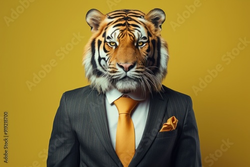 businessman suit with animal head portrait. funny and crazy concept