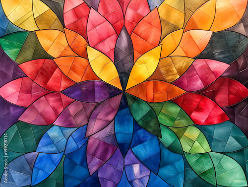 A colorful flower made of many different colored squares