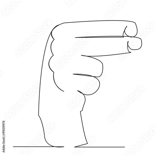 one open single drawn line art doodle hand, deaf, sign, finger, language, gesture. Isolated hand-drawn outline image on a bol background. the letter H