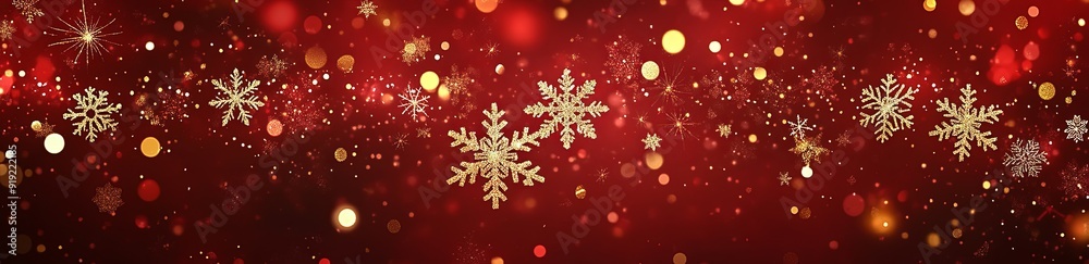 Deep Red and Gold Background with Falling Snowflakes Deep Red and Gold Background with Falling Snowflakes