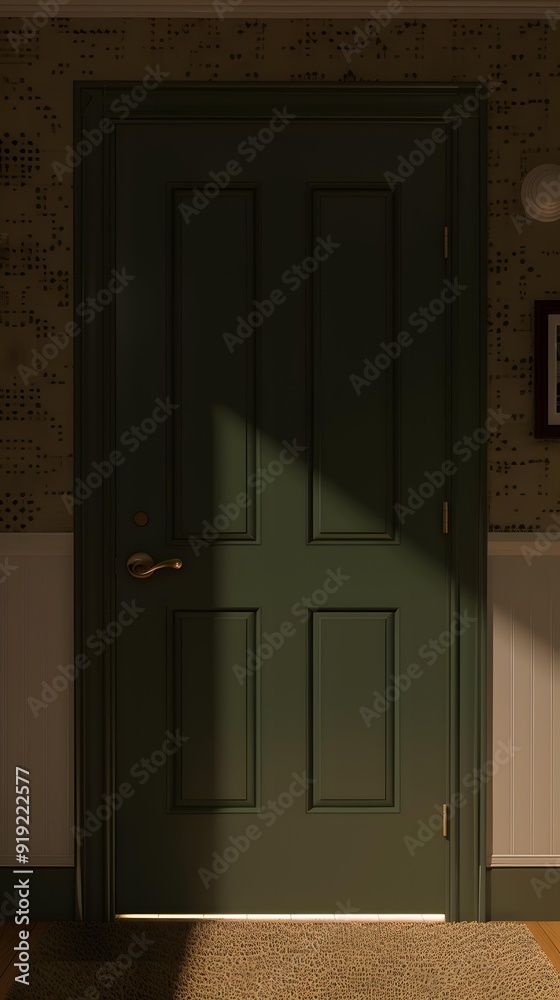 Green Door with Sunbeams and White Wall Green Door with Sunbeams and White Wall