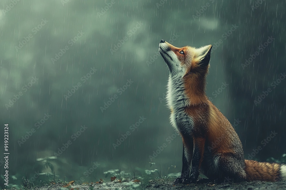 Obraz premium Fox in the Rain
