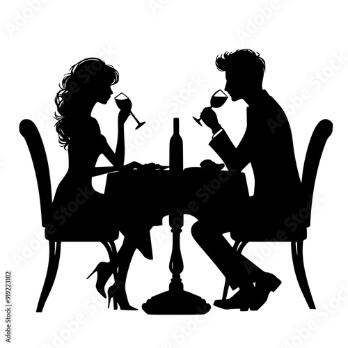 silhouette of a couple drinking wine, couple dinner date