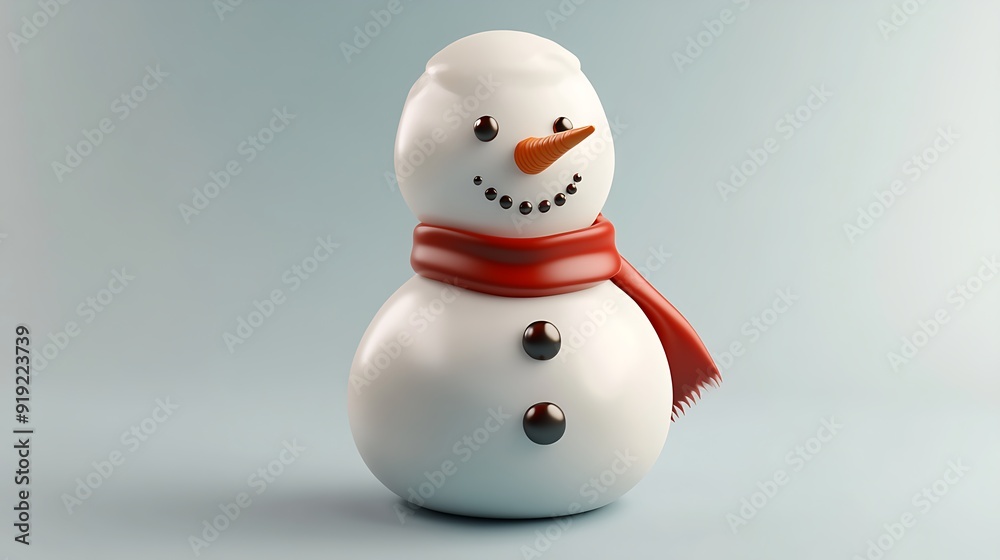 A cheerful snowman with a red scarf standing on a light blue background. A cheerful snowman with a red scarf standing on a light blue background.