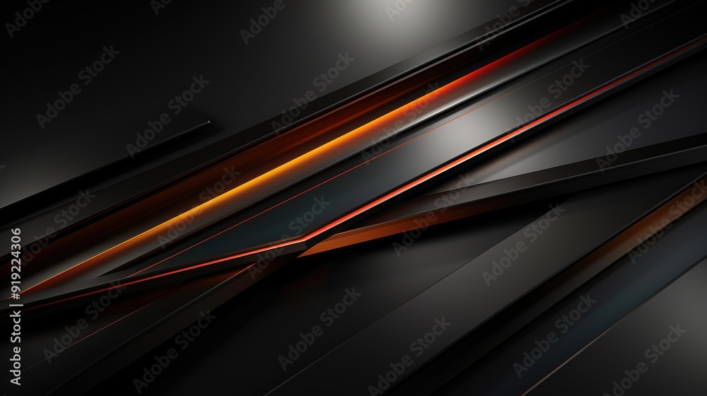 Abstract black and orange geometric background with diagonal lines.