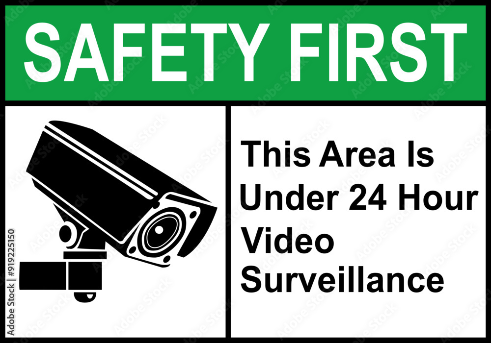 CCTV sign. Video camera sign. Area under 24 hour video surveillance. Surveillance camera, monitoring, home security protection system. Employee, visitor and property safety. Prevent crime. CCTV sign. Video camera sign. Area under 24 hour video surveillance. Surveillance camera, monitoring, home security protection system. Employee, visitor and property safety. Prevent crime.