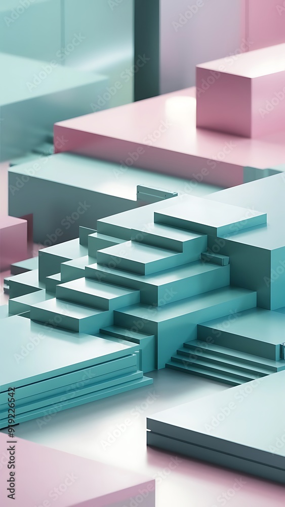 Pastel Colored Tech Background with a Geometric 3D Structure. Clean, Stepped design with Extruded Futuristic Forms. 3D Render. Pastel Colored Tech Background with a Geometric 3D Structure. Clean, Stepped design with Extruded Futuristic Forms. 3D Render.