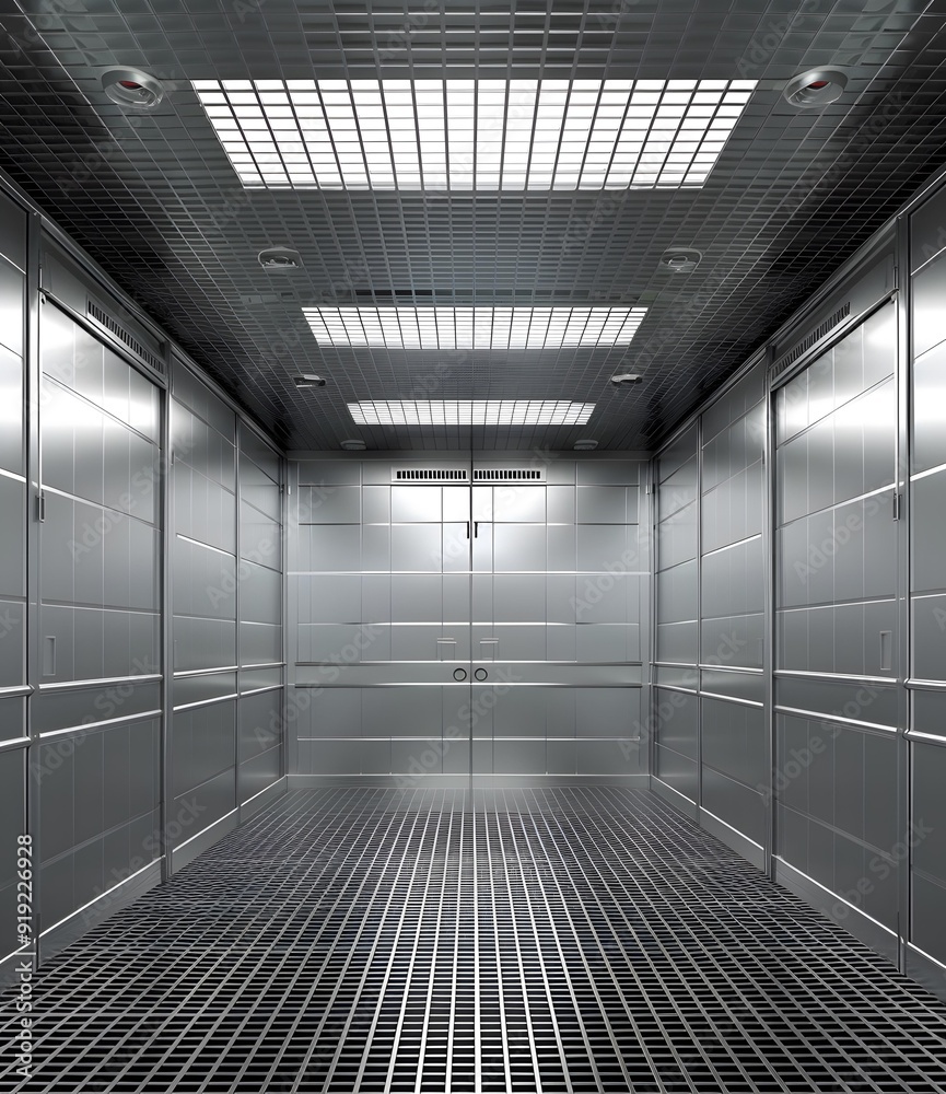 Obraz premium Steel Room with Metal Grating Floor and Doors