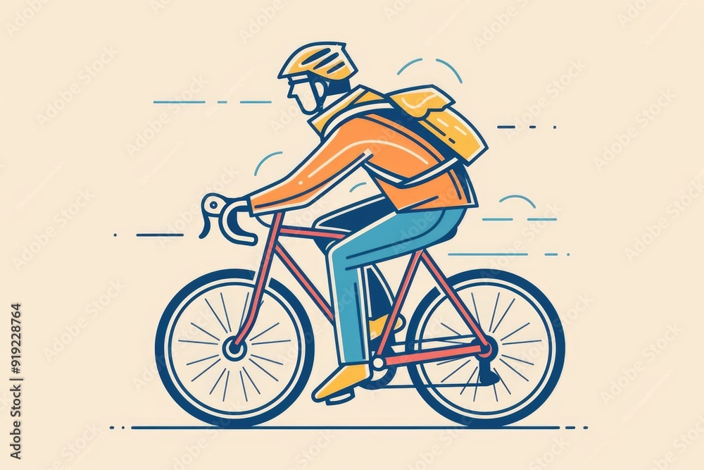 Obraz premium A person cycling with a backpack full of gear, great for travel or adventure scenes