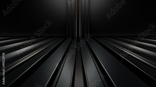 Abstract black and red lines converge to a vanishing point.