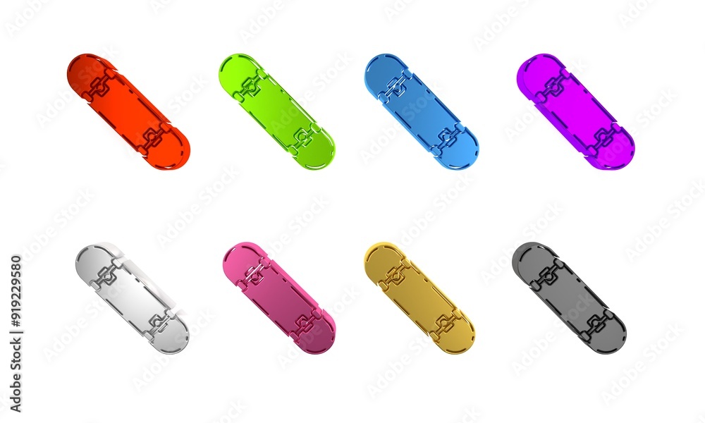 Colorful Skateboard trick icon isolated on white background. Extreme sport. Sport equipment. Minimalism concept. 3D render illustration Colorful Skateboard trick icon isolated on white background. Extreme sport. Sport equipment. Minimalism concept. 3D render illustration