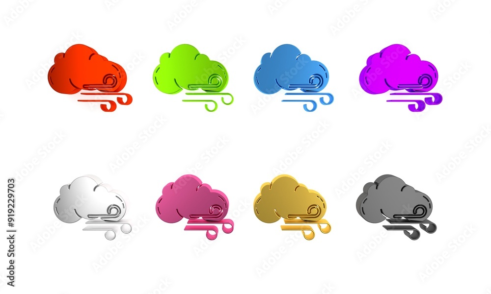 Colorful Windy weather icon isolated on white background. Cloud and wind. Minimalism concept. 3D render illustration Colorful Windy weather icon isolated on white background. Cloud and wind. Minimalism concept. 3D render illustration