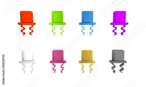 Colorful Orthodox jewish hat with sidelocks icon isolated on white background. Jewish men in the traditional clothing. Judaism symbols. Minimalism concept. 3D render illustration photo