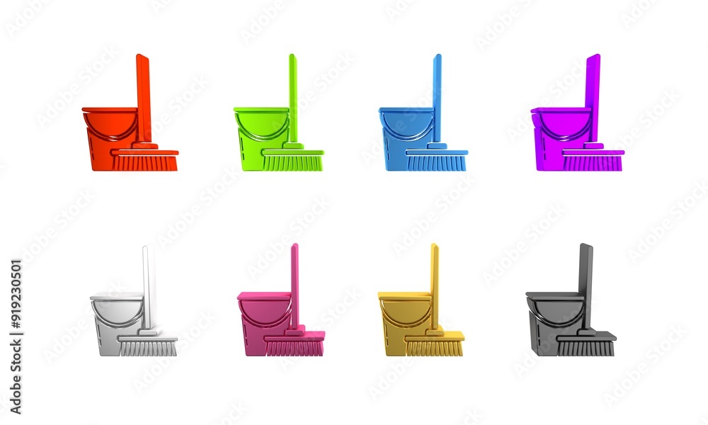 Colorful Mop and bucket icon isolated on white background. Cleaning service concept. Minimalism concept. 3D render illustration Colorful Mop and bucket icon isolated on white background. Cleaning service concept. Minimalism concept. 3D render illustration